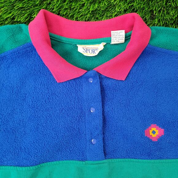 Vintage 90s MOD Fleece Sweatshirt Womens Large 23x22 Baggy Boxy - Picture 12 of 14